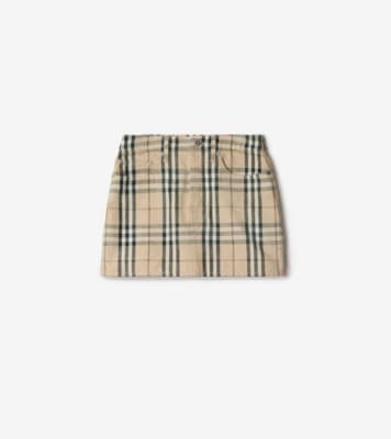 Check Denim Mini Skirt in Grain - Women, Cotton | Burberry® Official