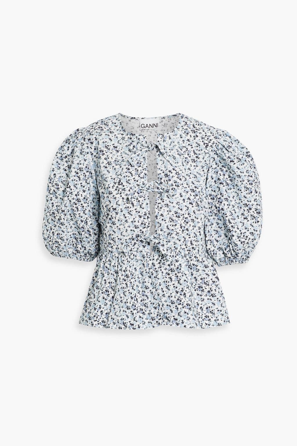 Printed cotton-poplin top - light blue - DE 32